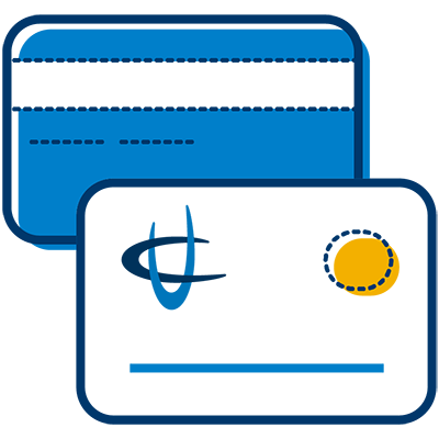 blue and white UCCU credit card and debit card icons