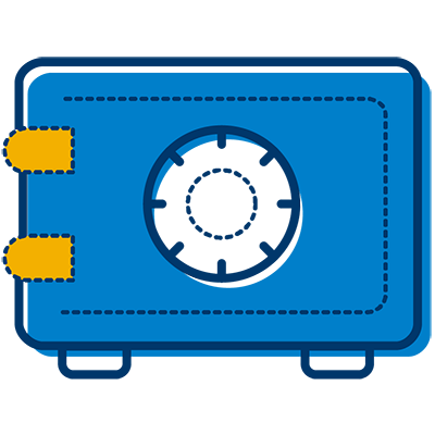 icon of blue safe with lock for savings accounts